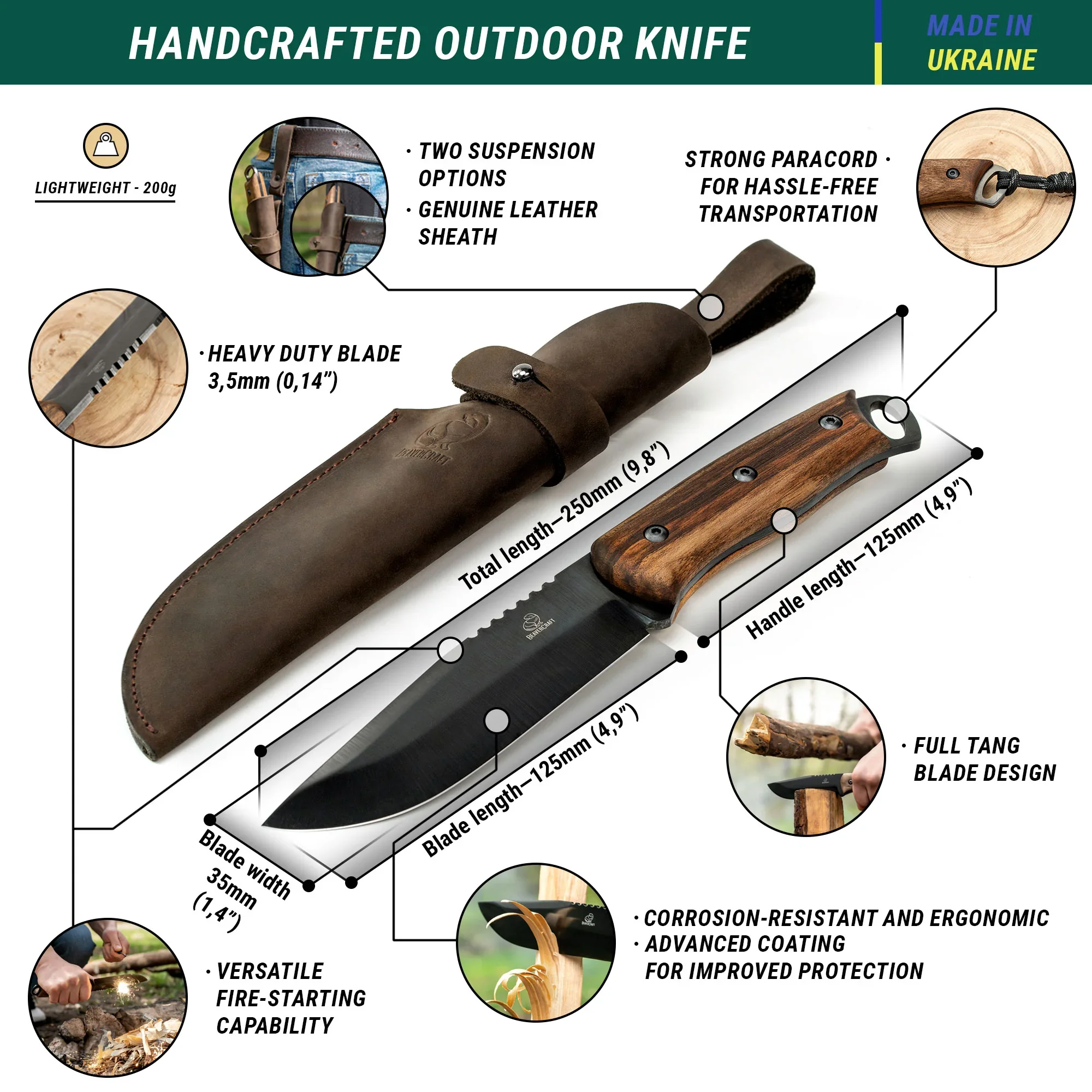 BSH4 Dusk – Cutit Bushcraft, Otel Carbon, Maner Nuc, Teaca Piele, 25 cm [2]