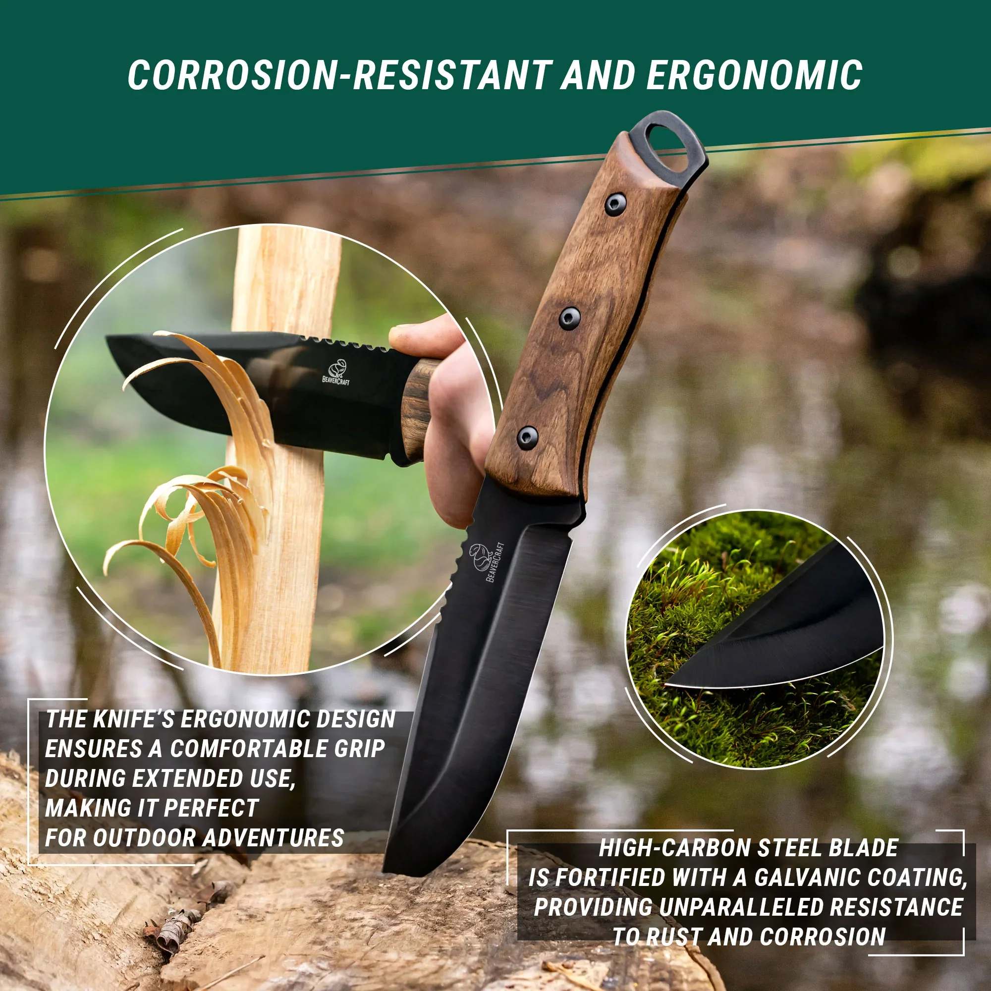 BSH4 Dusk – Cutit Bushcraft, Otel Carbon, Maner Nuc, Teaca Piele, 25 cm [3]