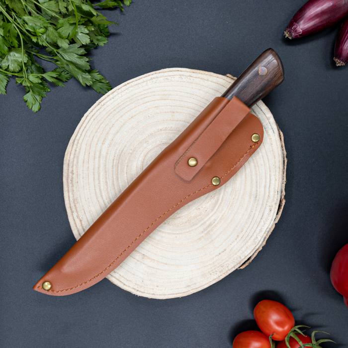 Cutit Barracuda, Bucatarie & Camping, Finisaj Hammered, Otel 4Cr13, Maner Lemn Wenge, 26 - 29.5 cm [4]