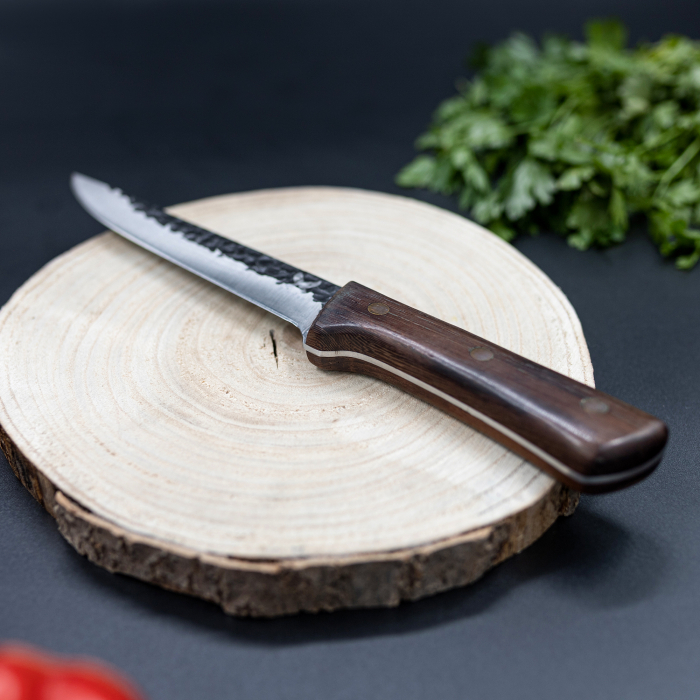 Cutit Barracuda, Bucatarie & Camping, Finisaj Hammered, Otel 4Cr13, Maner Lemn Wenge, 26 - 29.5 cm [3]