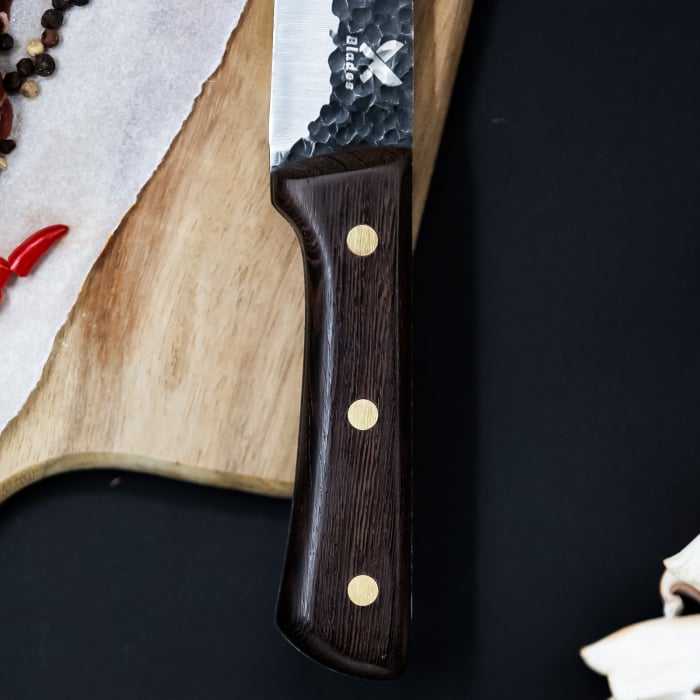 Cutit Barracuda, Bucatarie & Camping, Finisaj Hammered, Otel 4Cr13, Maner Lemn Wenge, 26 - 29.5 cm [6]