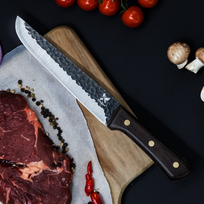 Cutit Barracuda, Bucatarie & Camping, Finisaj Hammered, Otel 4Cr13, Maner Lemn Wenge, 26 - 29.5 cm [2]