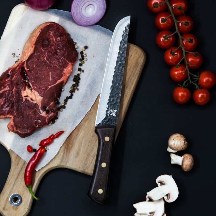 Cutit Barracuda, Bucatarie & Camping, Finisaj Hammered, Otel 4Cr13, Maner Lemn Wenge, 26 - 29.5 cm [7]