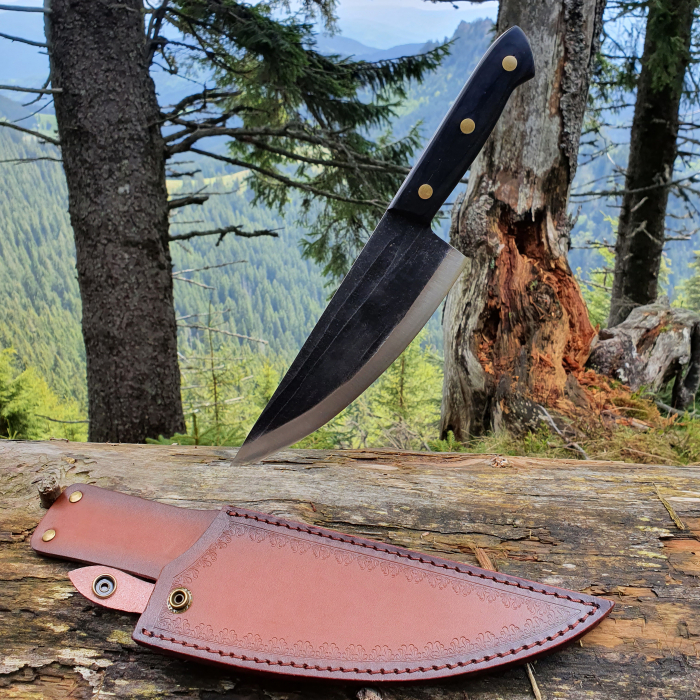 Cutit Razor II, Finisaj Hammered, Otel 3Cr13, Maner Lemn Pakka, 33 cm, Blades [6]