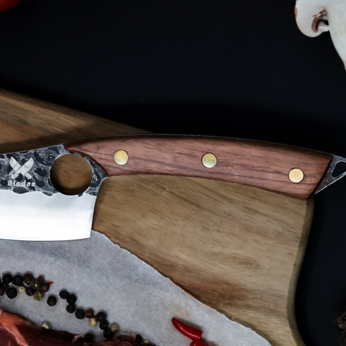 Cutit Dusty, Bucatarie & Camping, Finisaj Hammered, Otel 4Cr13, Maner Rose Wood, 25 cm [4]