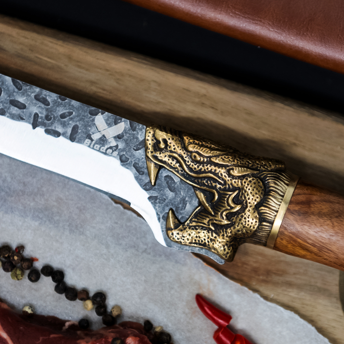 Cutit Golden Dragon I, Bucatarie & Camping, Finisaj Hammered, Otel 7Cr17, Maner Lemn Rosewood, 29.5 cm [4]