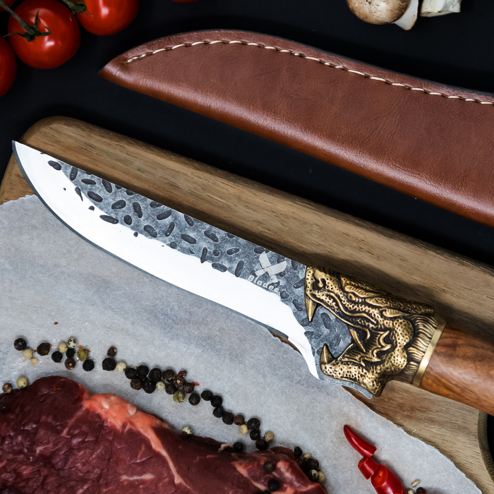 Cutit Golden Dragon I, Bucatarie & Camping, Finisaj Hammered, Otel 7Cr17, Maner Lemn Rosewood, 29.5 cm [3]