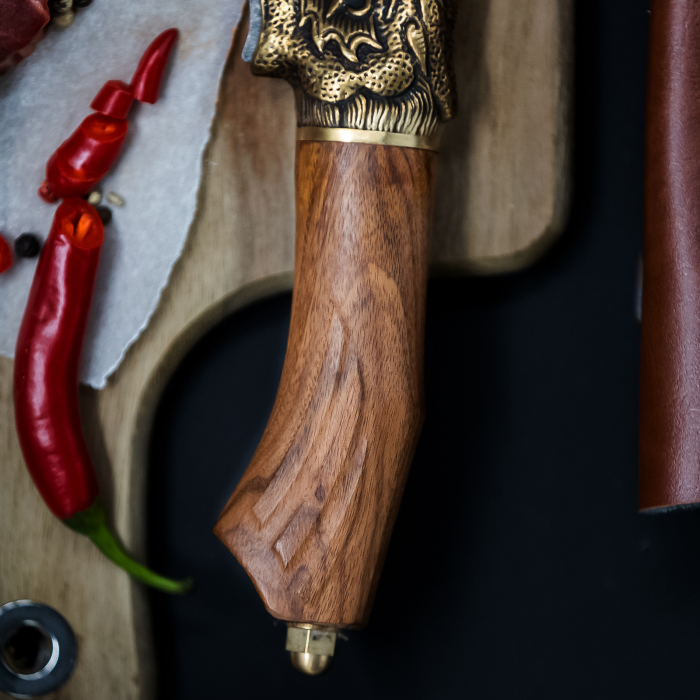 Cutit Golden Dragon I, Bucatarie & Camping, Finisaj Hammered, Otel 7Cr17, Maner Lemn Rosewood, 29.5 cm [5]