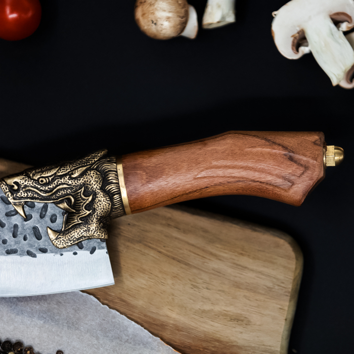 Cutit Golden Dragon II, Bucatarie & Camping, Finisaj Hammered, Otel 7Cr17, Maner Lemn Rosewood, 27.5 cm [6]