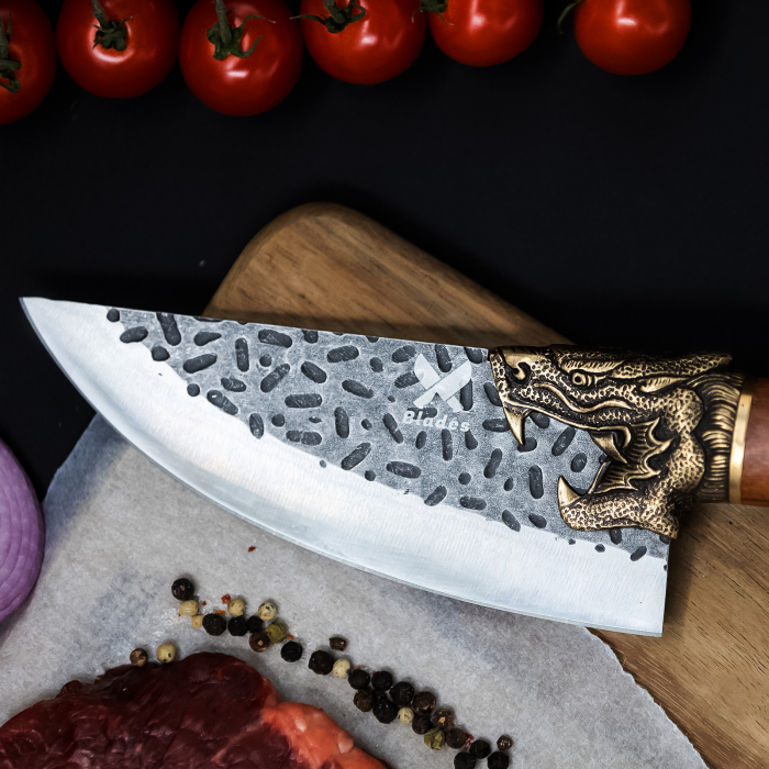 Cutit Golden Dragon II, Bucatarie & Camping, Finisaj Hammered, Otel 7Cr17, Maner Lemn Rosewood, 27.5 cm [3]
