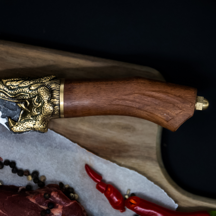 Cutit Golden Dragon III, Bucatarie & Camping, Finisaj Hammered, Otel 7Cr17, Maner Lemn Rosewood, 28.5 cm [4]