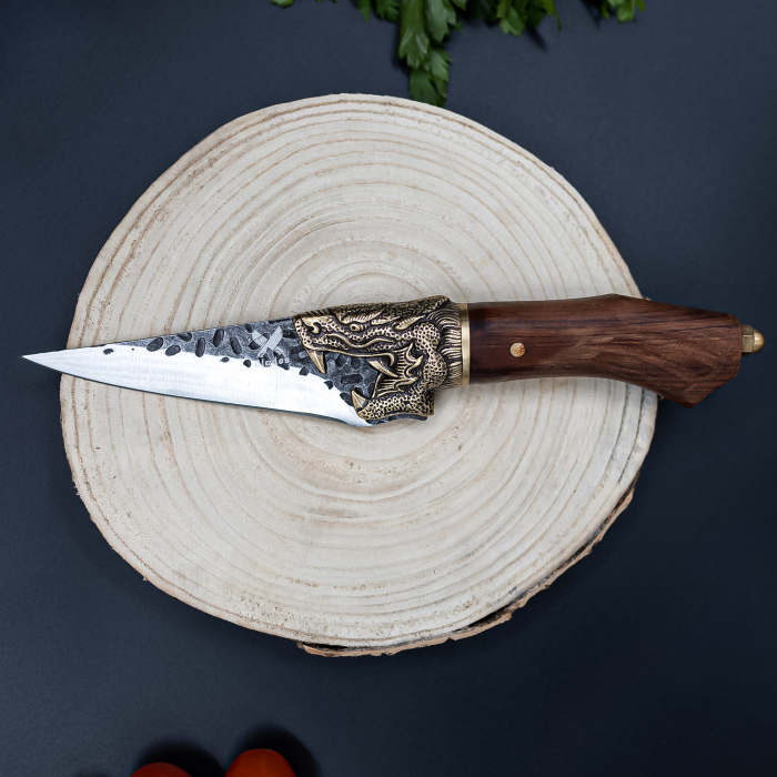 Cutit Golden Dragon IV, Bucatarie & Camping, Finisaj Hammered, Otel 7Cr17, Maner Lemn Rosewood, 26 cm [7]