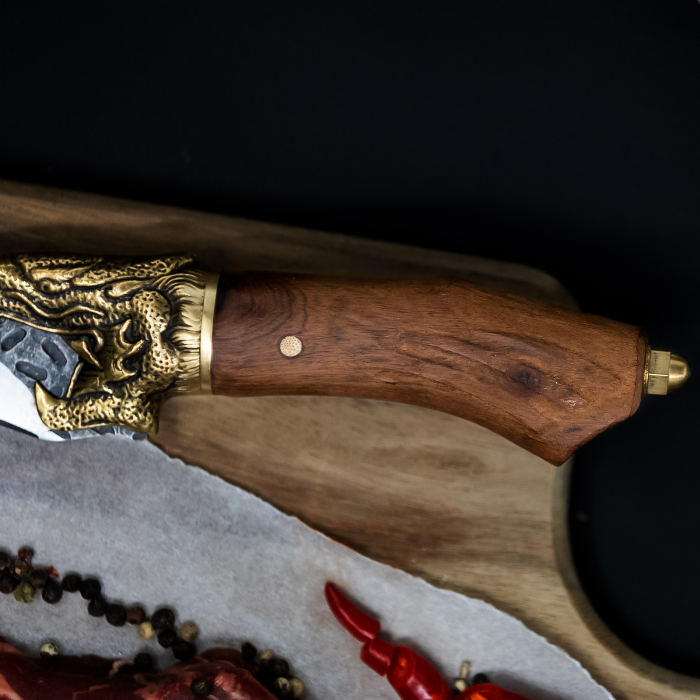 Cutit Golden Dragon IV, Bucatarie & Camping, Finisaj Hammered, Otel 7Cr17, Maner Lemn Rosewood, 26 cm [4]