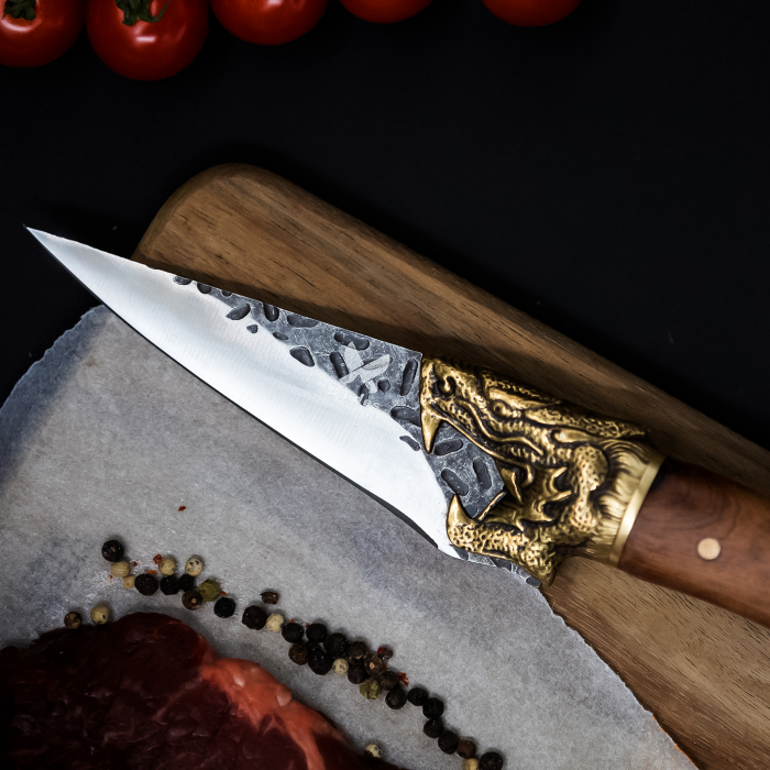 Cutit Golden Dragon IV, Bucatarie & Camping, Finisaj Hammered, Otel 7Cr17, Maner Lemn Rosewood, 26 cm [3]