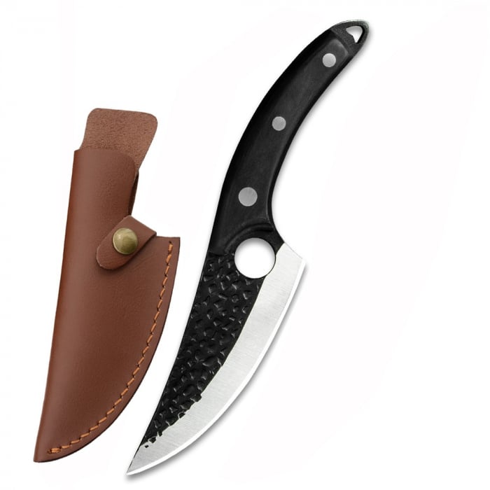 Cutit Japonez, Bucatarie & Camping, Finisaj Hammered, Otel 3Cr13, Maner Stejar sau Nuc, 27.5 cm [1]