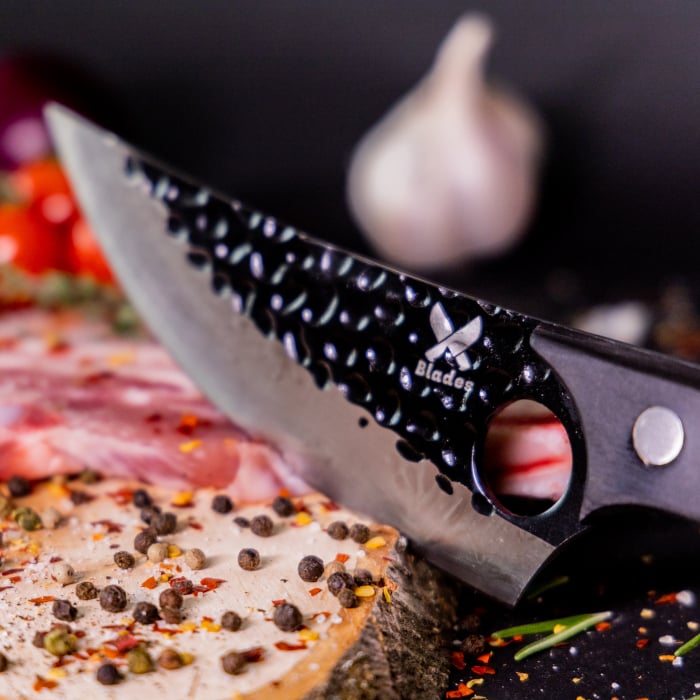 Cutit Japonez, Bucatarie & Camping, Finisaj Hammered, Otel 3Cr13, Maner Stejar sau Nuc, 27.5 cm [8]