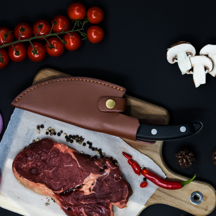 Cutit Japonez, Bucatarie & Camping, Finisaj Hammered, Otel 3Cr13, Maner Stejar sau Nuc, 27.5 cm [5]