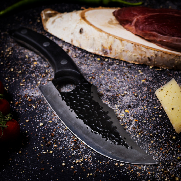 Cutit Japonez II, Bucatarie & Camping, Finisaj Hammered, Otel Inoxidabil 420, Maner Lemn, 26.5 cm [5]