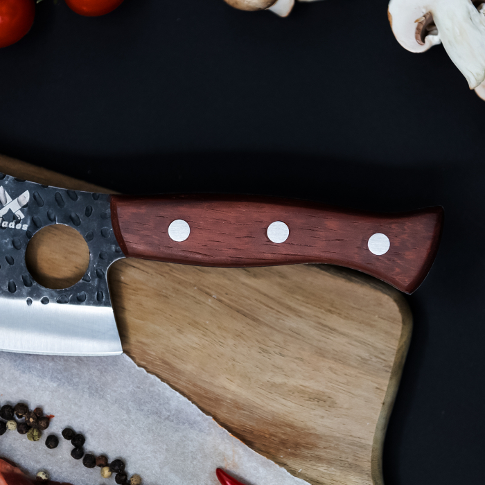 Cutit Salmon, Vanatoare & Bushcraft, Finisaj Hammered, Otel 4Cr13, Maner Lemn Rose Wood, 26 cm [4]