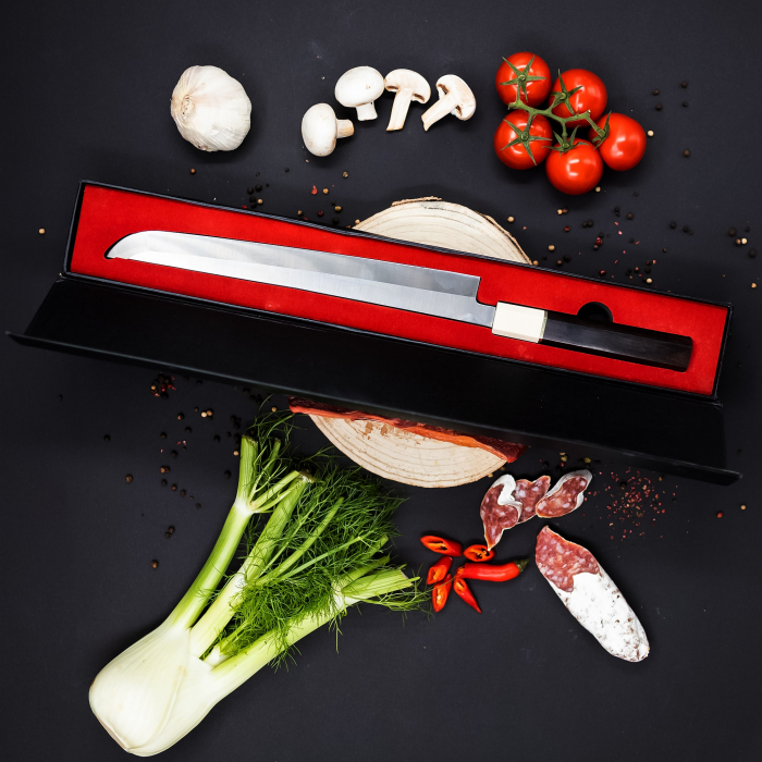 Cutit Sashimi, Bucatarie, Finisaj Simplu, Otel Inoxidabil VG10, Maner Lemn Ebony, 43 cm [3]