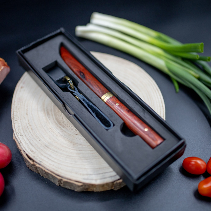 Cutit Tanto Mini Luxury, Bucatarie & Camping, Otel Damasc VG10, Maner Red Wood, 19,5 cm [10]