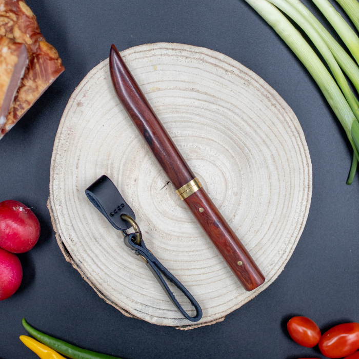 Cutit Tanto Mini Luxury, Bucatarie & Camping, Otel Damasc VG10, Maner Red Wood, 19,5 cm [6]