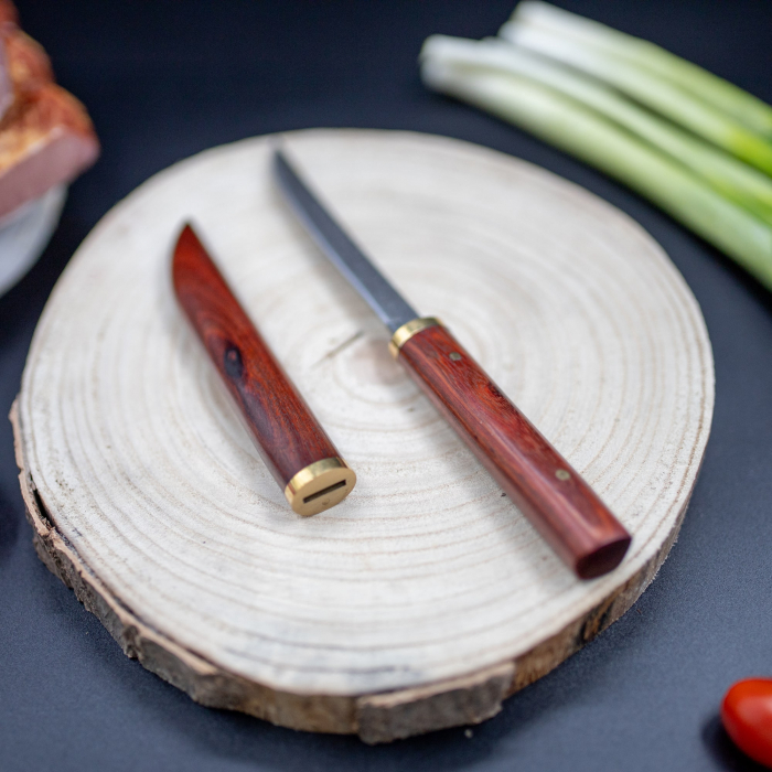 Cutit Tanto Mini Luxury, Bucatarie & Camping, Otel Damasc VG10, Maner Red Wood, 19,5 cm [9]