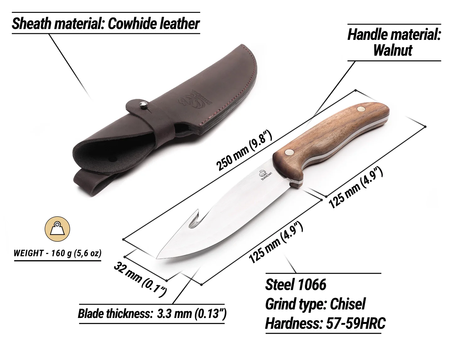 GTK1 – Cutit pentru Eviscerare, Teaca din Piele, 25 cm [3]