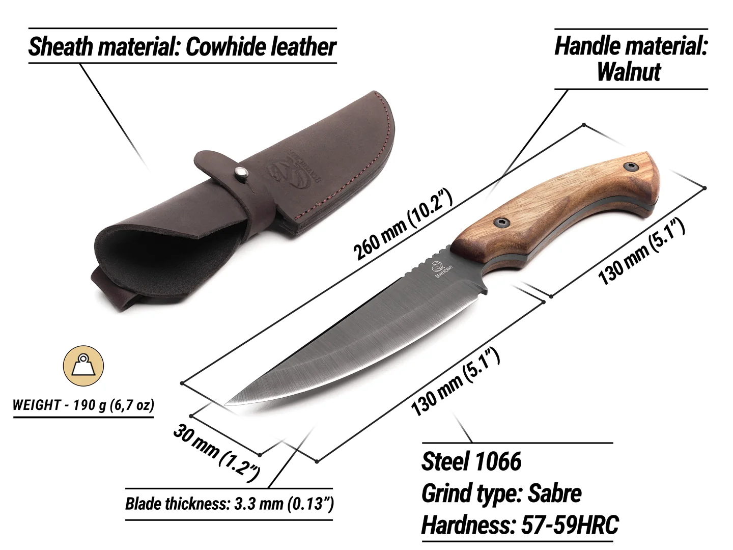 HGK6 – Cutit de Vanatoare, Teaca Piele, 26 cm [3]