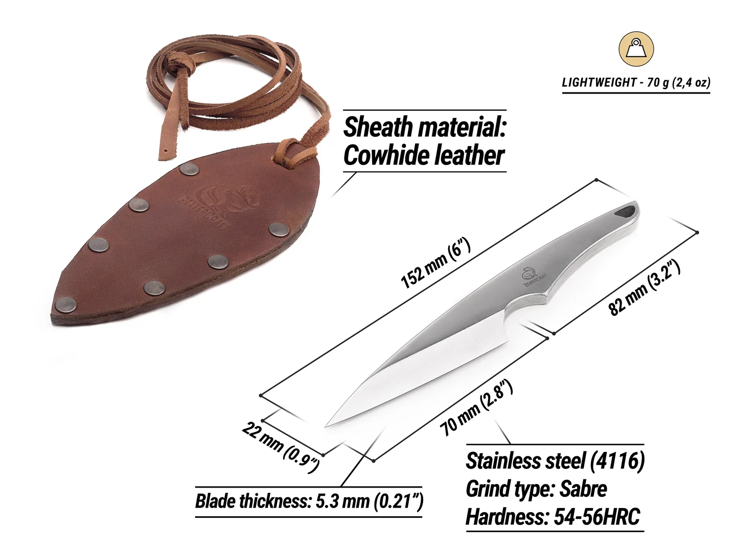 NCK2 – Neck Knife, Teaca Piele, 15.2 cm [3]