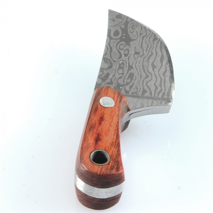 Mini-Cutit Breloc, Bucatarie & Camping, Finisaj Pattern Damasc, Maner Lemn, Husa & Cutie Inclusa [5]