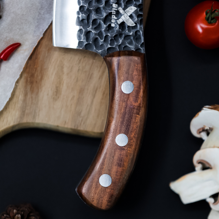 Satar Angus, Bucatarie & Camping, Finisaj Hammered, Otel 4Cr13Mov, Maner Lemn Red Sandalwood, 26 cm [5]
