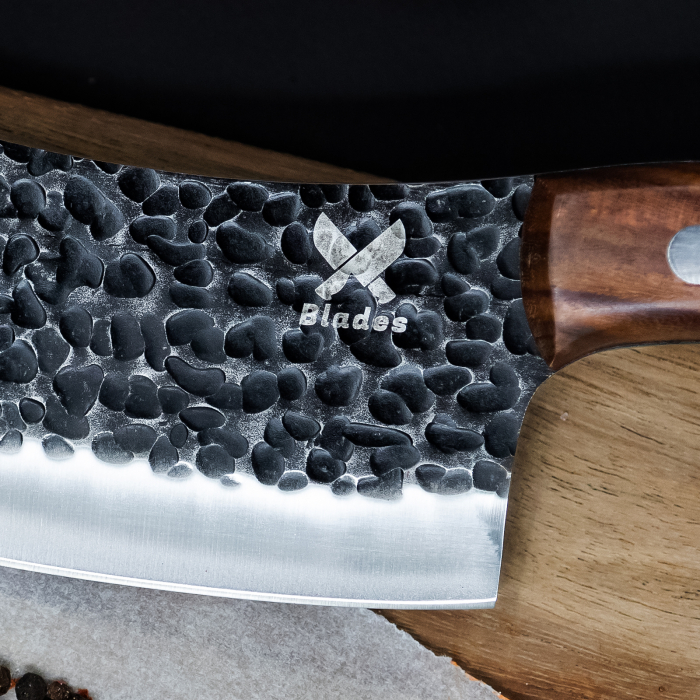 Satar Angus, Bucatarie & Camping, Finisaj Hammered, Otel 4Cr13Mov, Maner Lemn Red Sandalwood, 26 cm [4]