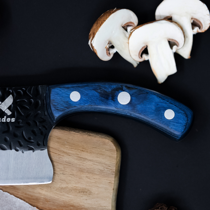 Satar Blue Angus, Bucatarie & Camping, Finisaj Hammered, Otel 4Cr13Mov, Maner Lemn Pakka, 30.5 cm [5]