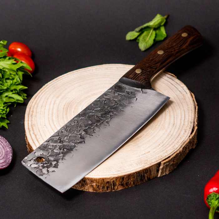 Satar Hawk, Bucatarie & Camping, Finisaj Hammered, Otel 5Cr15, Maner Lemn Wenge, 30 cm [5]