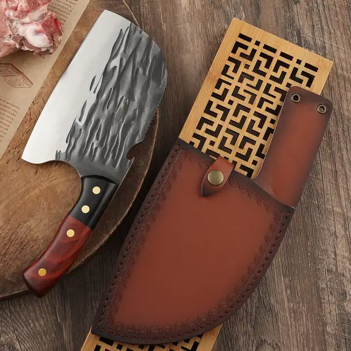 Satar Vulcan, Bucatarie & Camping, Finisaj Hammered, Otel 4Cr13Mov, Maner Lemn Wenge, 28 cm [8]