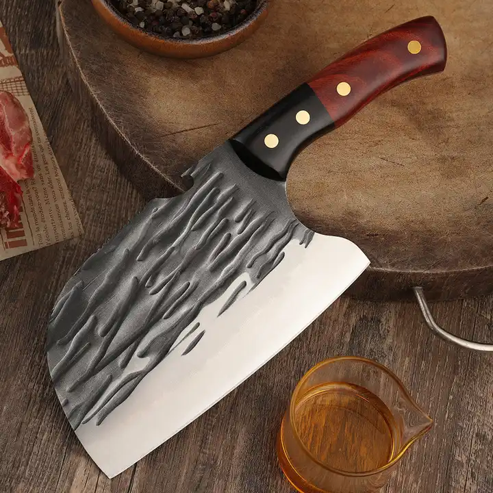 Satar Vulcan, Bucatarie & Camping, Finisaj Hammered, Otel 4Cr13Mov, Maner Lemn Wenge, 28 cm [7]