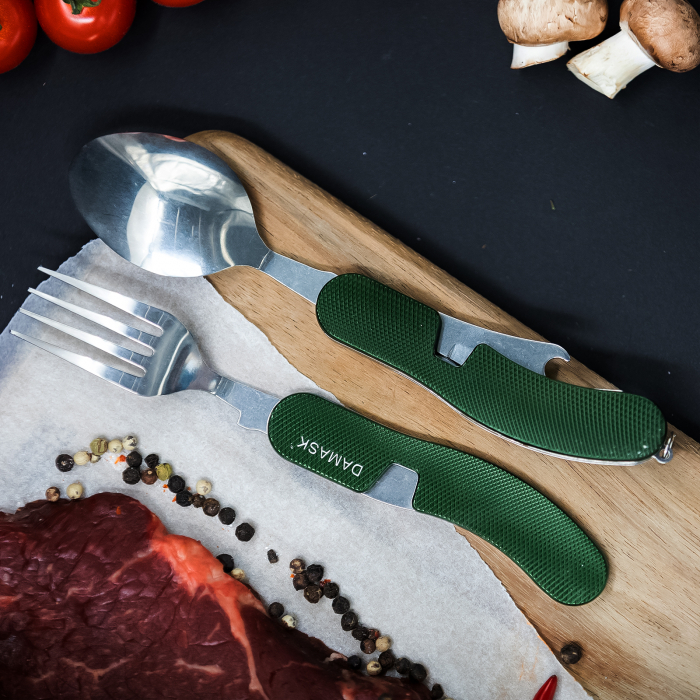 Tacam Pliabil Camping, Lingura, Furculita, Cutit, Desfacator bere, Portabil, Detasabil, Otel Inoxidabil [4]