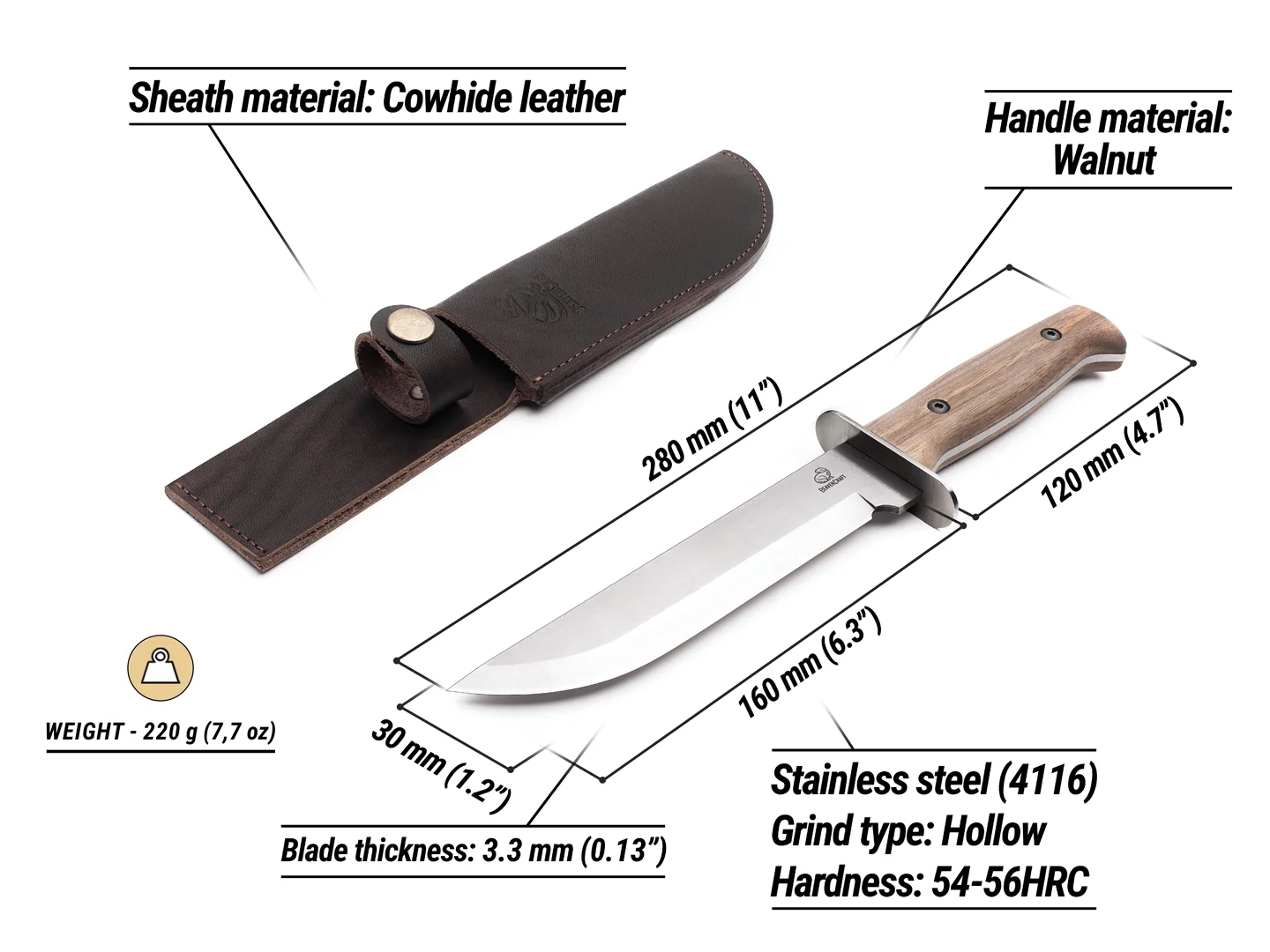 TLK1 – Cutit Tactic, Teaca Piele, 28 cm [3]