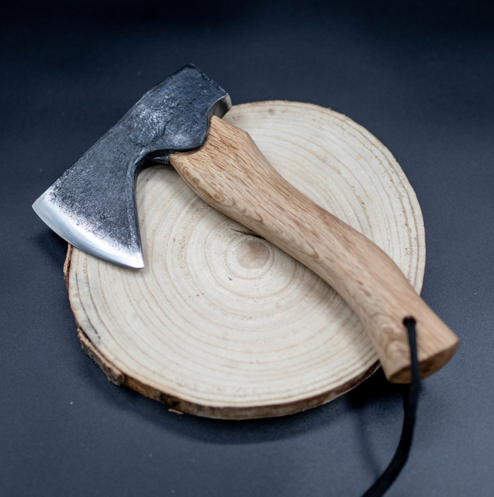 Toporisca Hatchet, Camping & Drumetie, Forjat Manual, Otel Carbon, Maner Lemn Frasin, 24 cm [6]