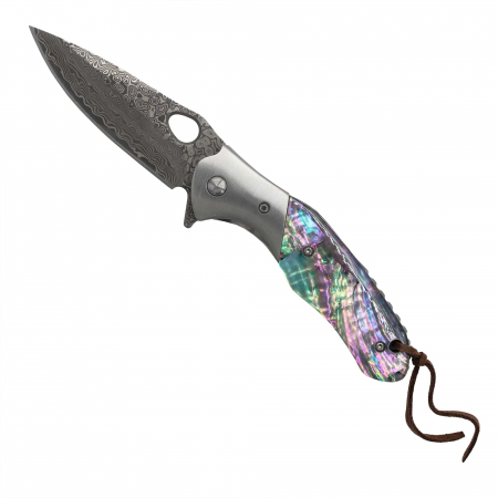 Bricege - Briceag CMP07, Camping & Drumetie, Otel Damasc VG10 Core, Maner Abalone Shell, 18.5 cm