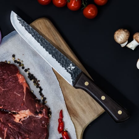 Cutit Barracuda, Bucatarie & Camping, Finisaj Hammered, Otel 4Cr13, Maner Lemn Wenge, 26 - 29.5 cm [1]