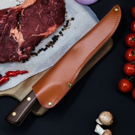 Cutit Barracuda, Bucatarie & Camping, Finisaj Hammered, Otel 4Cr13, Maner Lemn Wenge, 26 - 29.5 cm [3]