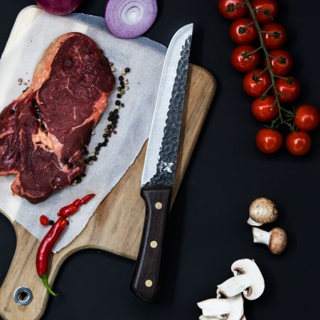 Cutit Barracuda, Bucatarie & Camping, Finisaj Hammered, Otel 4Cr13, Maner Lemn Wenge, 26 - 29.5 cm [6]