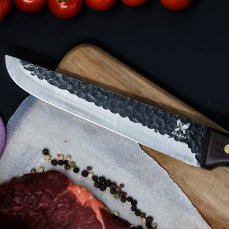 Cutit Barracuda, Bucatarie & Camping, Finisaj Hammered, Otel 4Cr13, Maner Lemn Wenge, 26 - 29.5 cm [4]