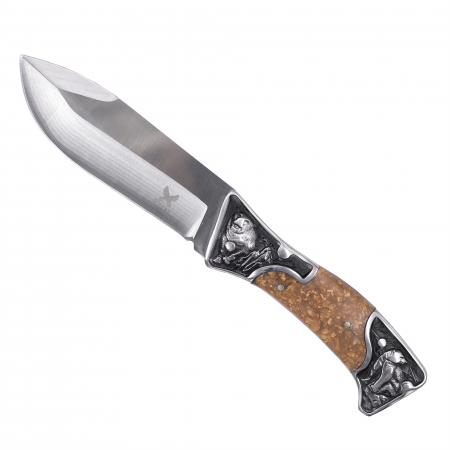 Cutite Bushcraft - Cutit Fluorescent, Otel Inoxidabil 7Cr13, Maner Rasina Fluorescenta, Teaca Textila, 22 cm