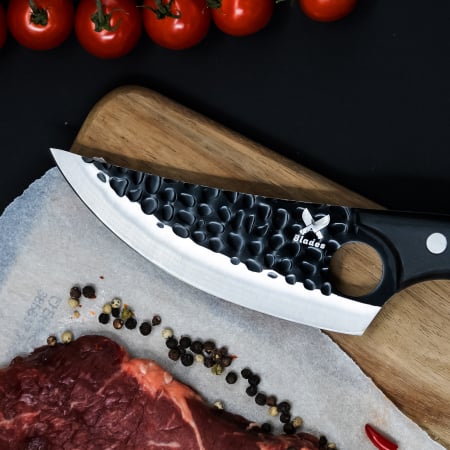 Cutit Japonez, Bucatarie & Camping, Finisaj Hammered, Otel 3Cr13, Maner Stejar sau Nuc, 27.5 cm [1]