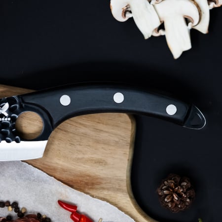 Cutit Japonez, Bucatarie & Camping, Finisaj Hammered, Otel 3Cr13, Maner Stejar sau Nuc, 27.5 cm [5]