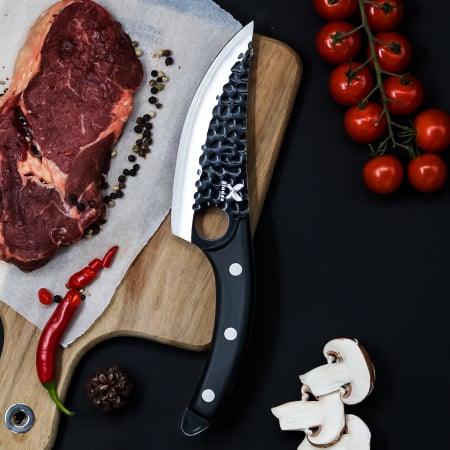 Cutit Japonez, Bucatarie & Camping, Finisaj Hammered, Otel 3Cr13, Maner Stejar sau Nuc, 27.5 cm [3]