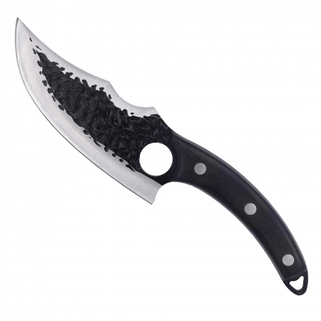 Cutite Bushcraft - Cutit Japonez II, Bucatarie & Camping, Finisaj Hammered, Otel Inoxidabil 420, Maner Lemn, 26.5 cm